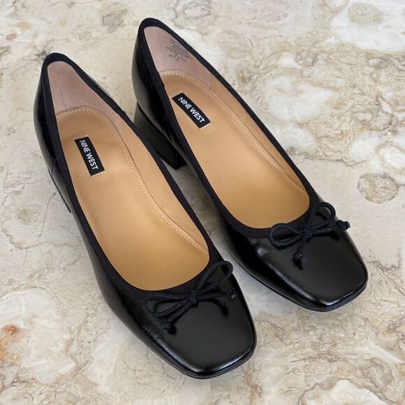 NEW! Nine West Women's Saruh Ballerina Pump Heels Black Vegan Leather $140 - Picture 1 of 12